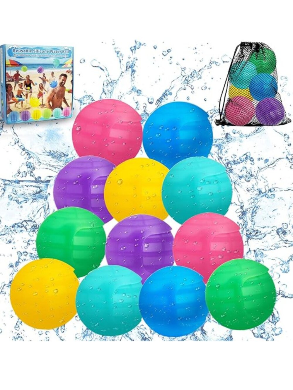 Reusable Silicone Water Balloons 12PCS Self-Sealing Pool & Beach Toys